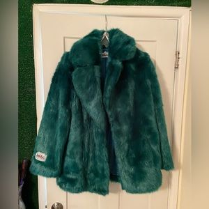 TURQUOISE FAUX FUR JACKET
